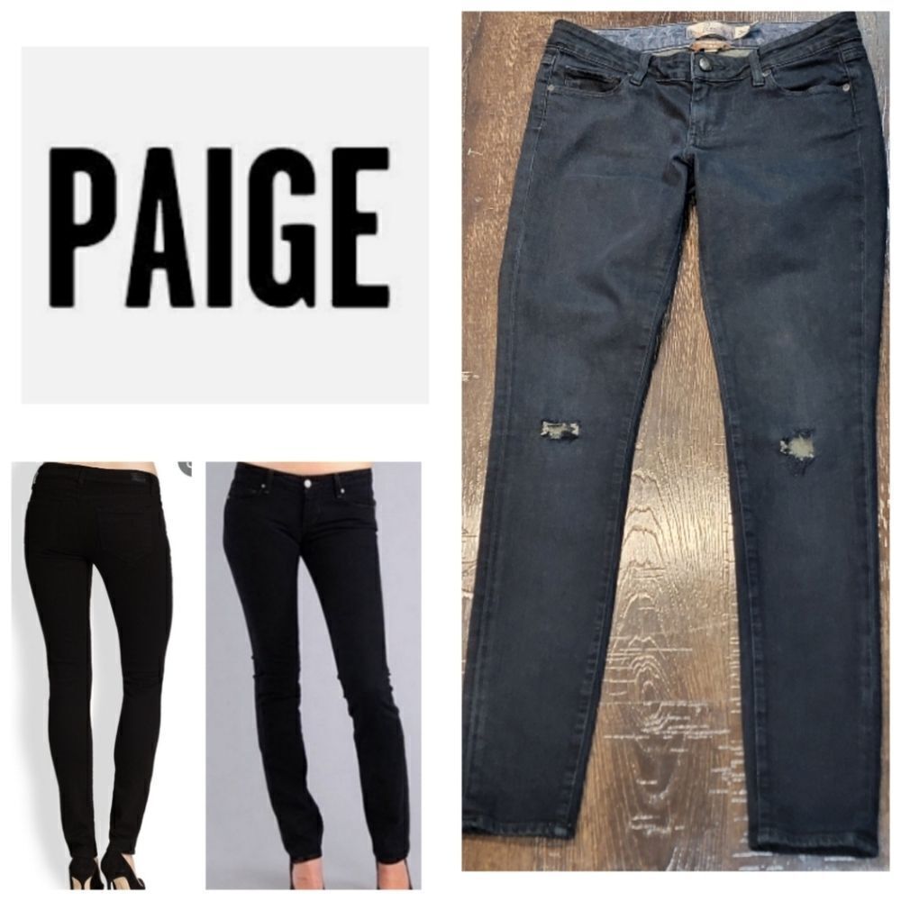 Paige Blue Heights Low-Rise Skinny Distressed Black Jeans
